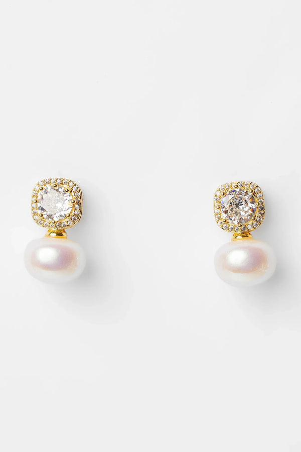 Laurent Pearl Halo Stud Earrings | Gold