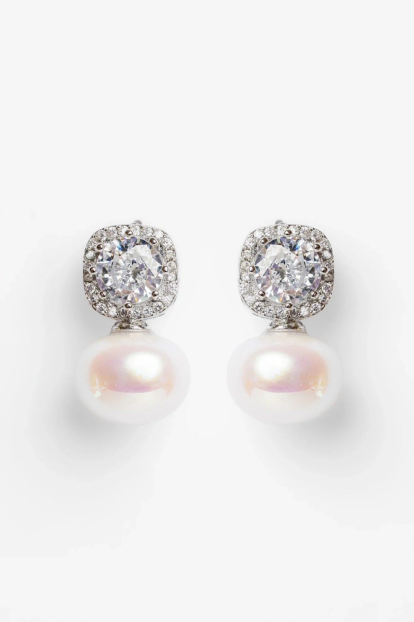 Laurent Pearl Halo Stud Earrings | Silver Secondary image