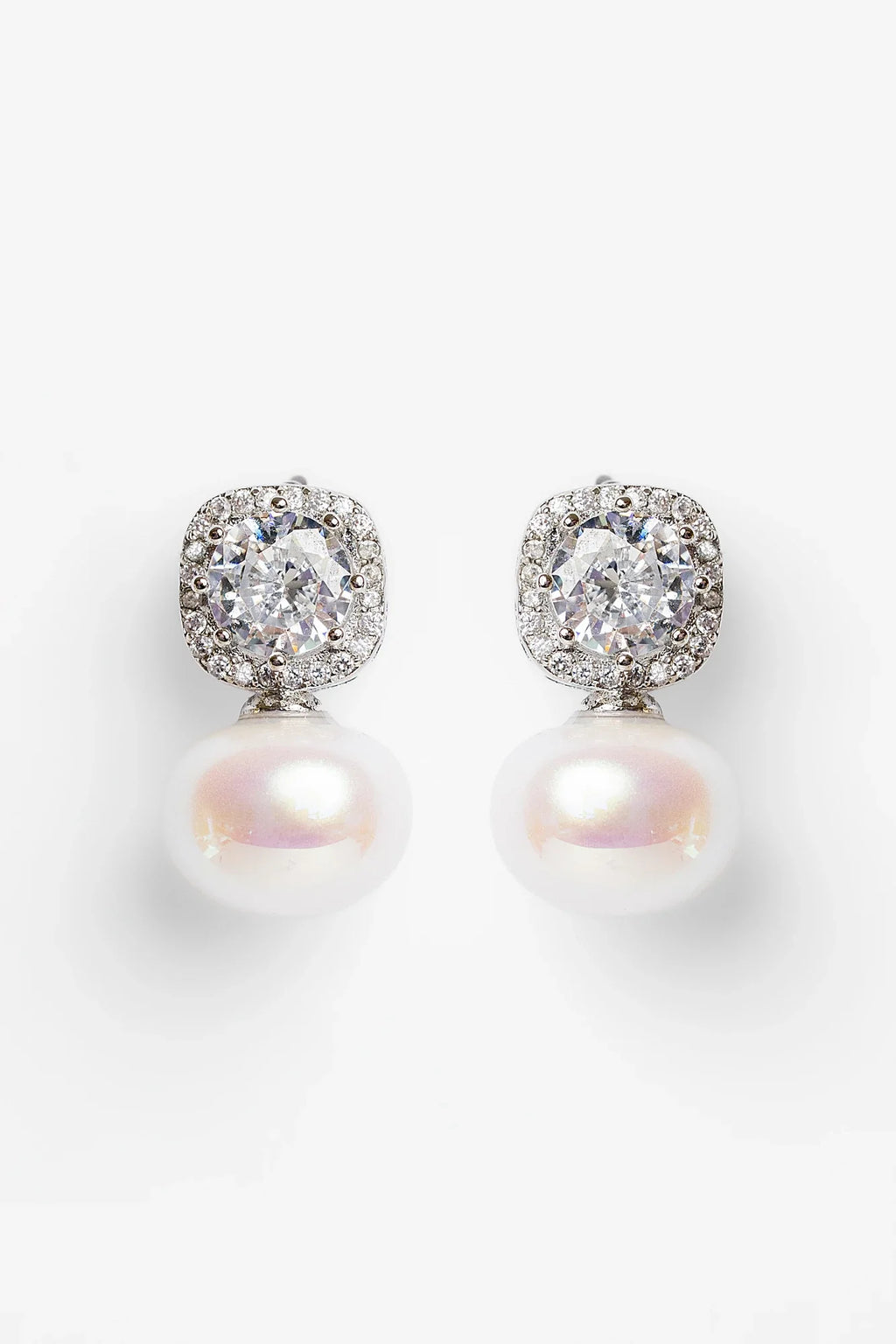 Laurent Pearl Halo Stud Earrings | Silver
