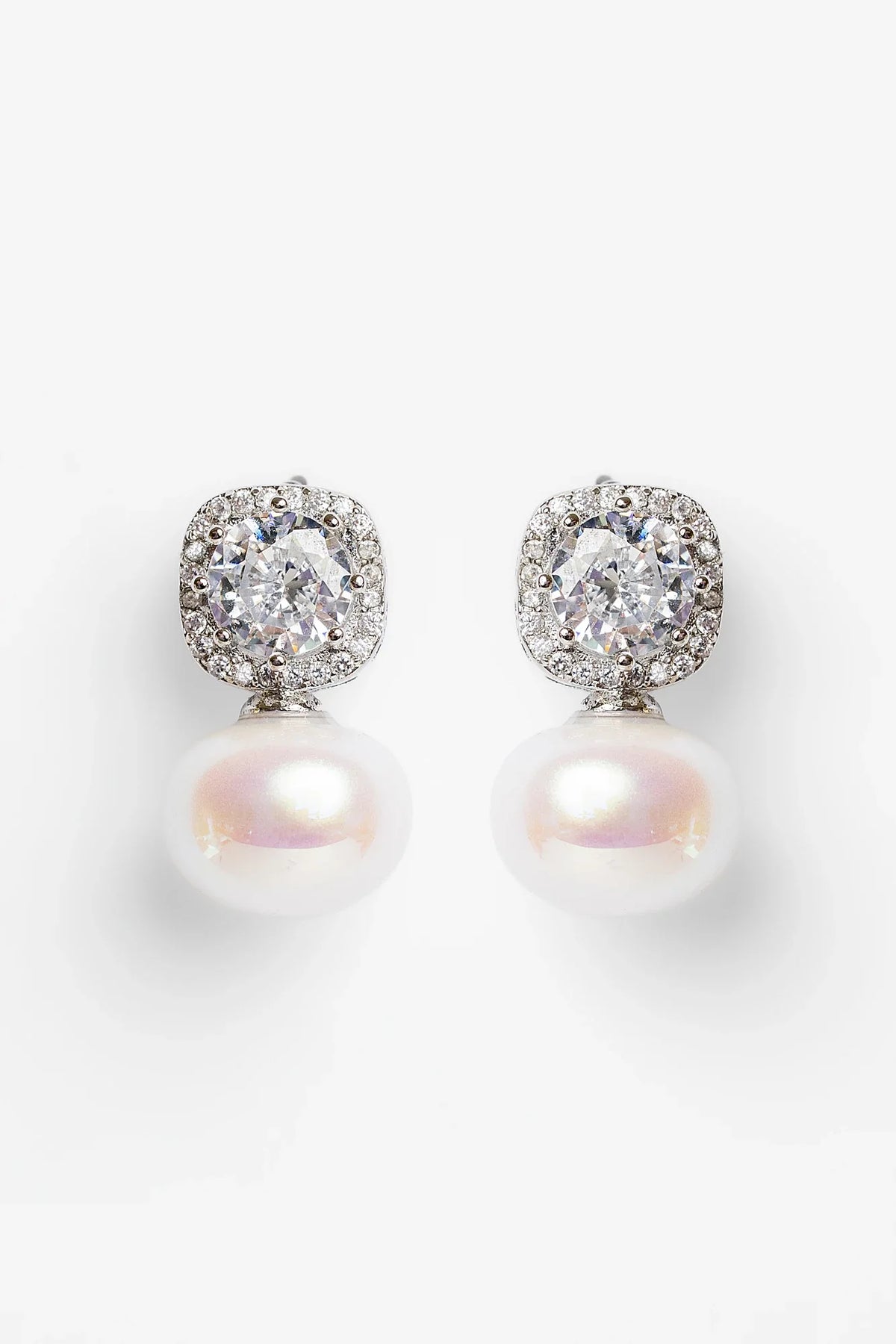 Laurent Pearl Halo Stud Earrings | Silver