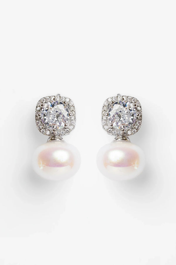 Laurent Pearl Halo Stud Earrings | Silver