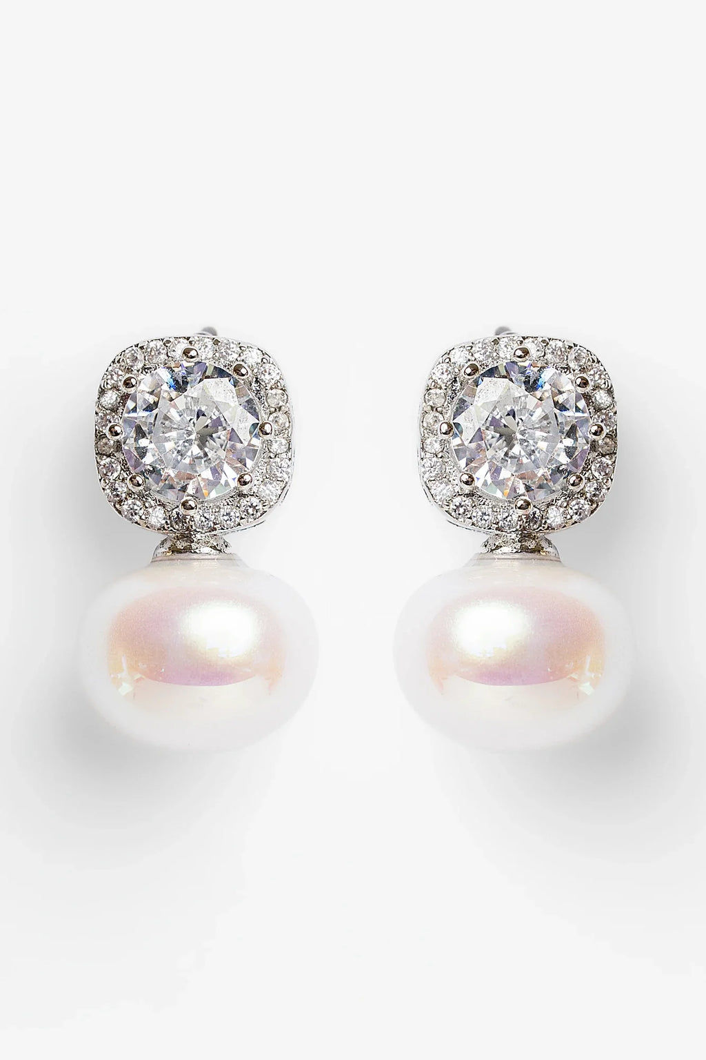 Laurent Pearl Halo Stud Earrings | Silver