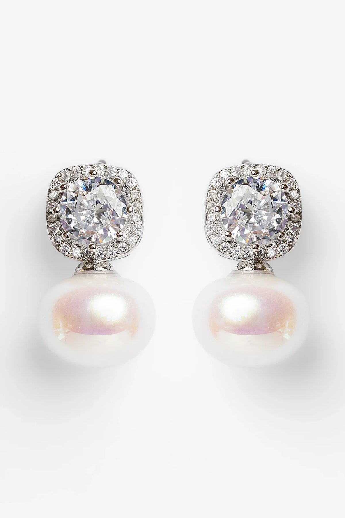 Laurent Pearl Halo Stud Earrings | Silver