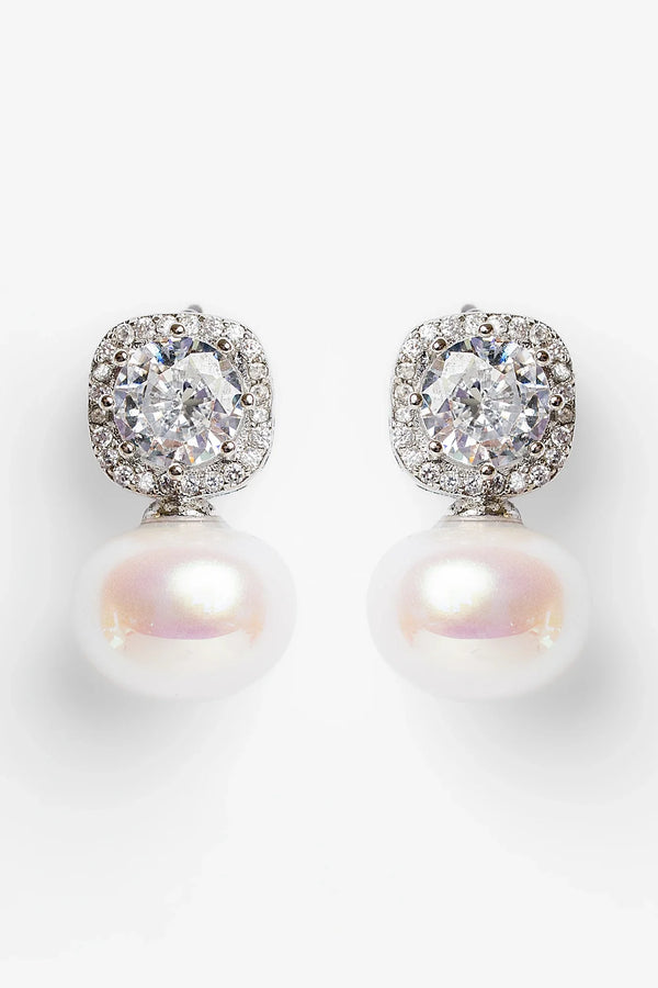 Laurent Pearl Halo Stud Earrings | Silver