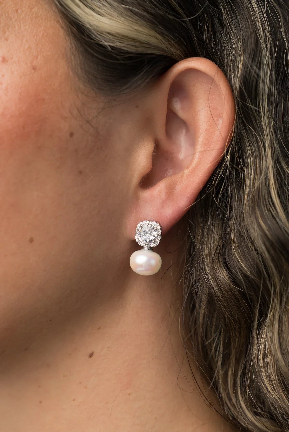 Laurent Pearl Halo Stud Earrings | Silver
