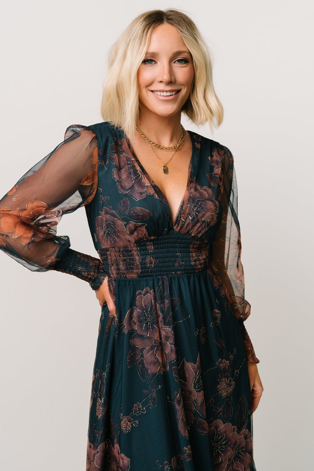 Layla Tulle Maxi Dress | Copper + Blue Metallic