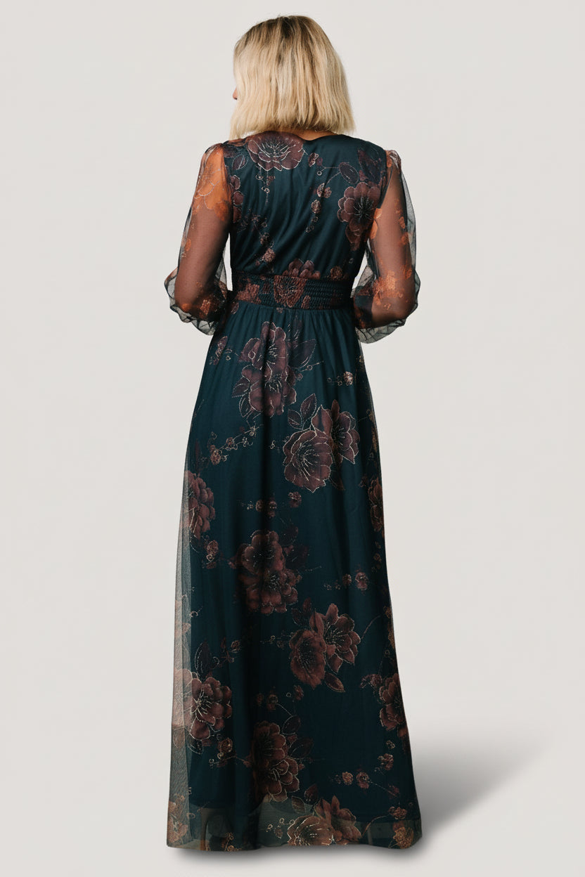 Layla Tulle Maxi Dress | Copper + Blue Metallic