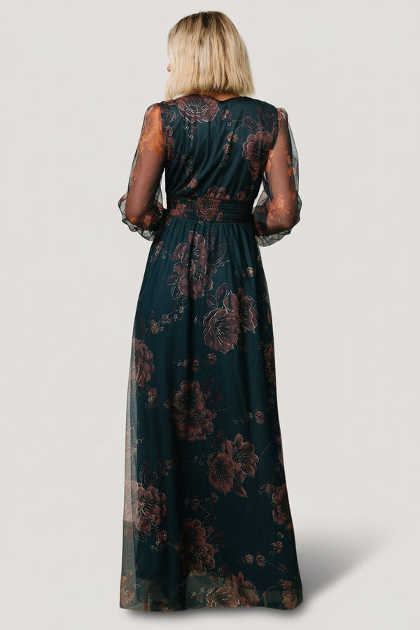 Layla Tulle Maxi Dress | Copper + Blue Metallic