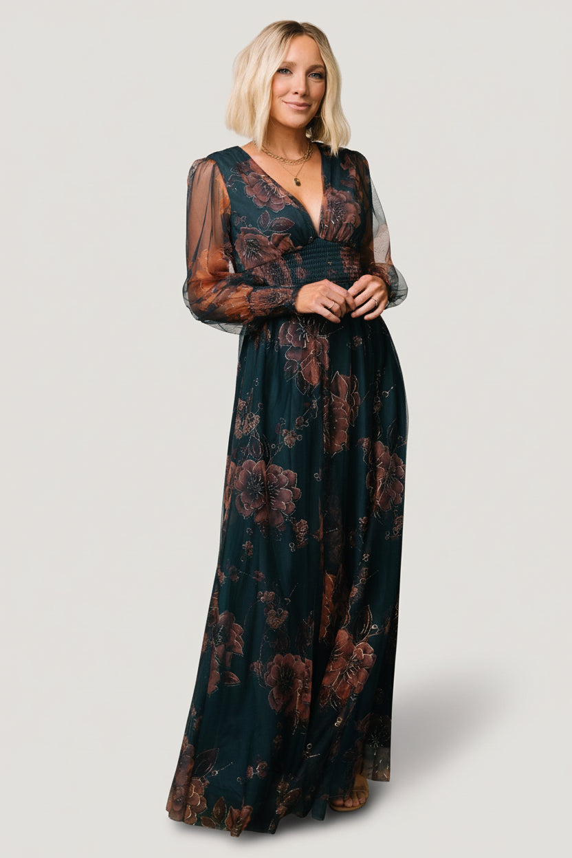 Layla Tulle Maxi Dress | Copper + Blue Metallic