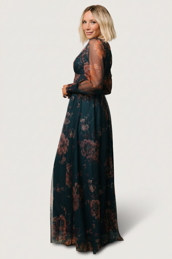 Layla Tulle Maxi Dress | Copper + Blue Metallic