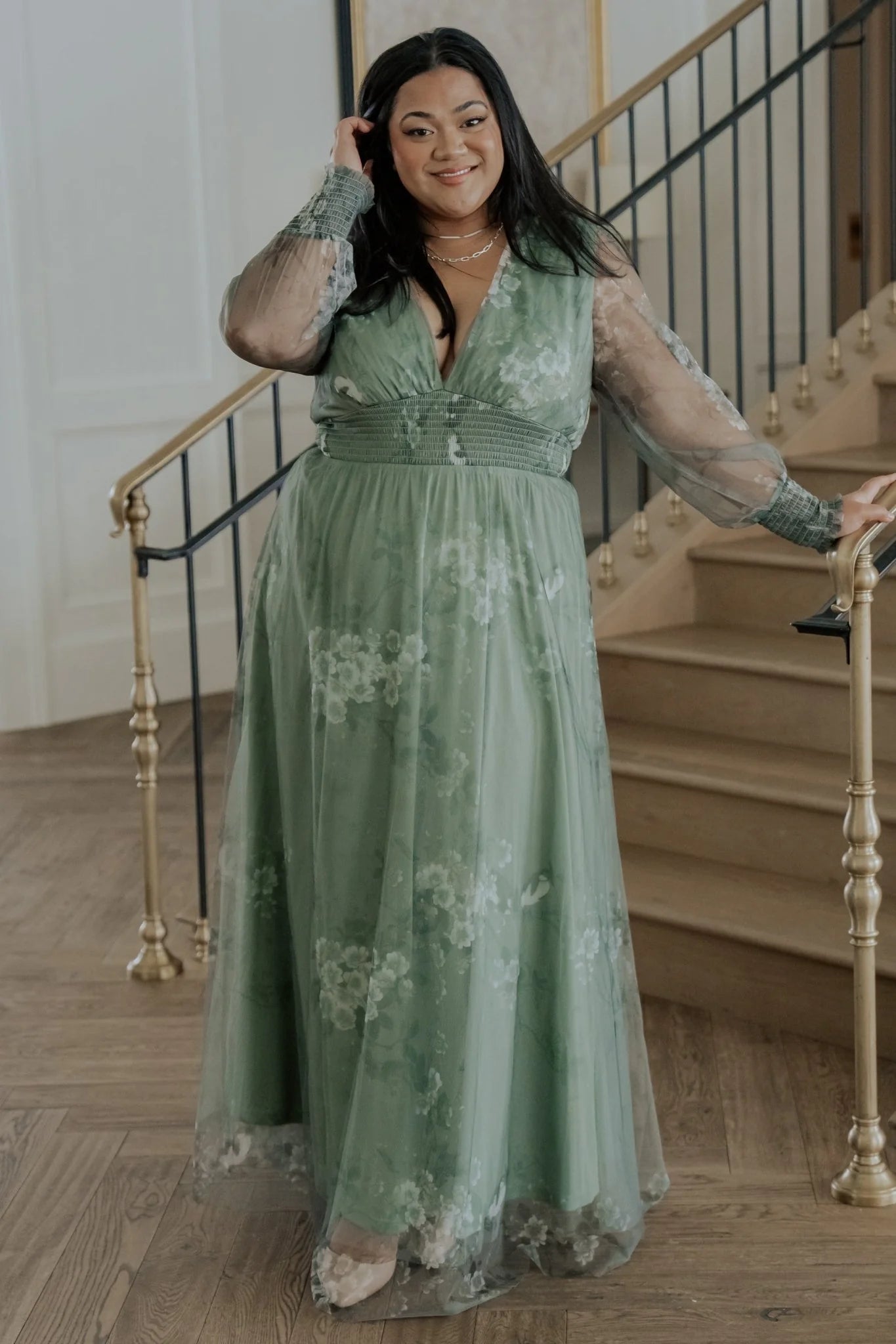 Layla Tulle Maxi Dress | Dusty Green Floral Secondary image