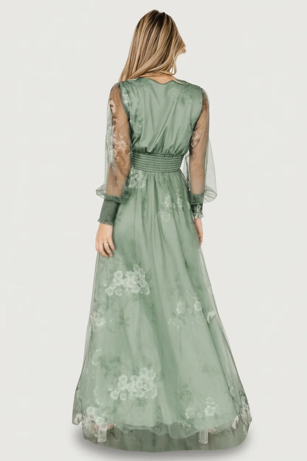 Layla Tulle Maxi Dress | Dusty Green Floral