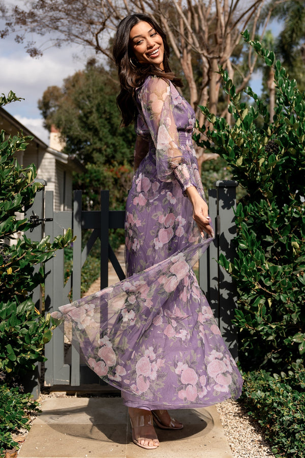 Layla Tulle Maxi Dress | Lavender + Blush Floral