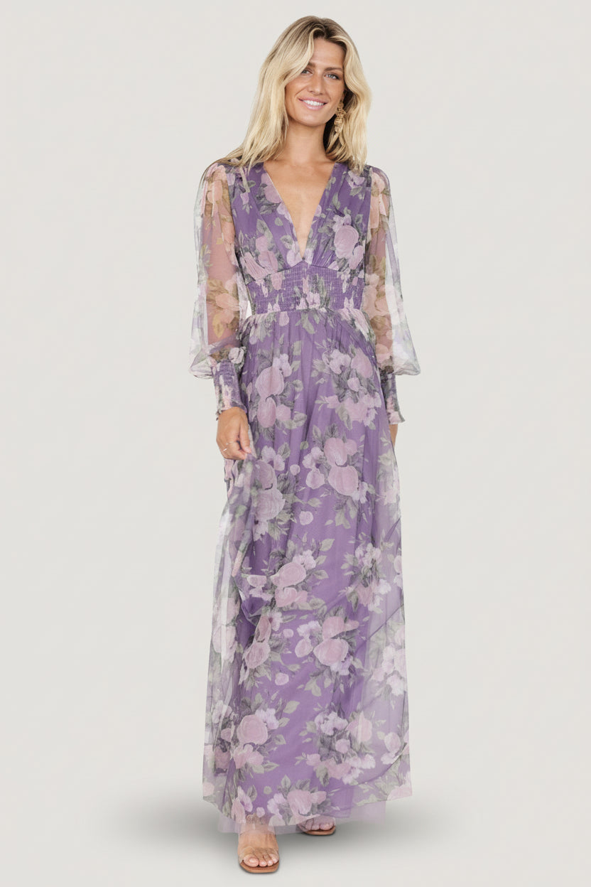 Layla Tulle Maxi Dress | Lavender + Blush Floral Secondary image