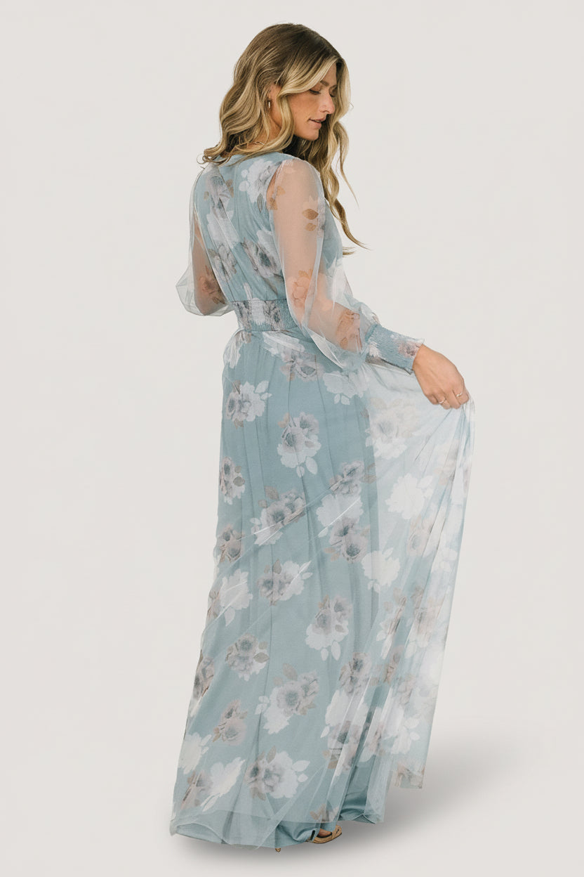 Layla Tulle Maxi Dress | Light Blue Floral