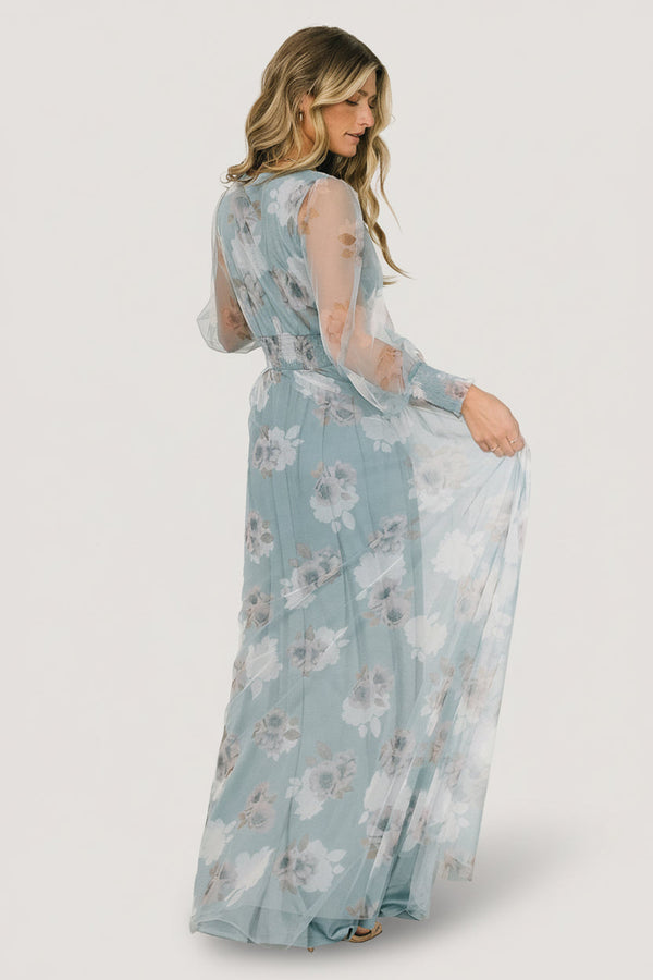 Layla Tulle Maxi Dress | Light Blue Floral