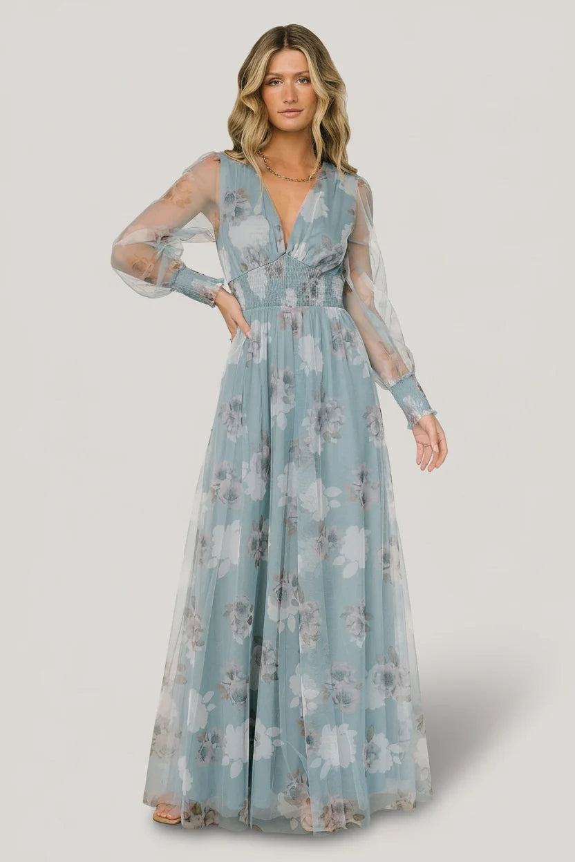 Layla Tulle Maxi Dress | Light Blue Floral Secondary image