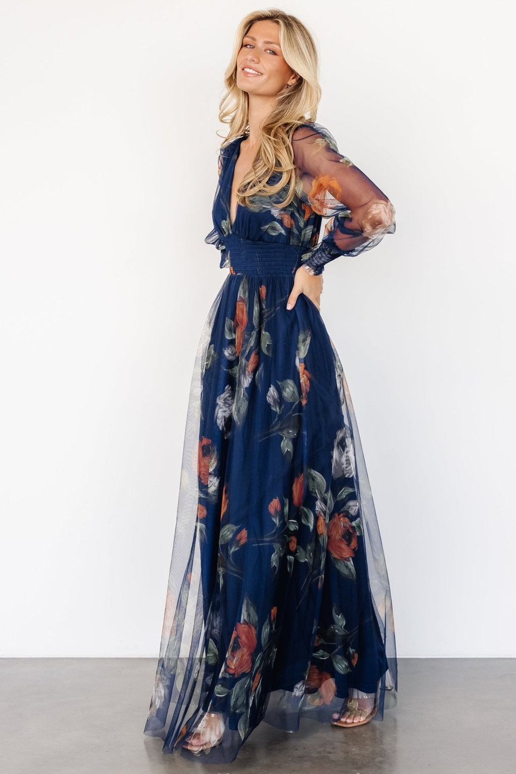 Layla Tulle Maxi Dress | Navy Blue Floral