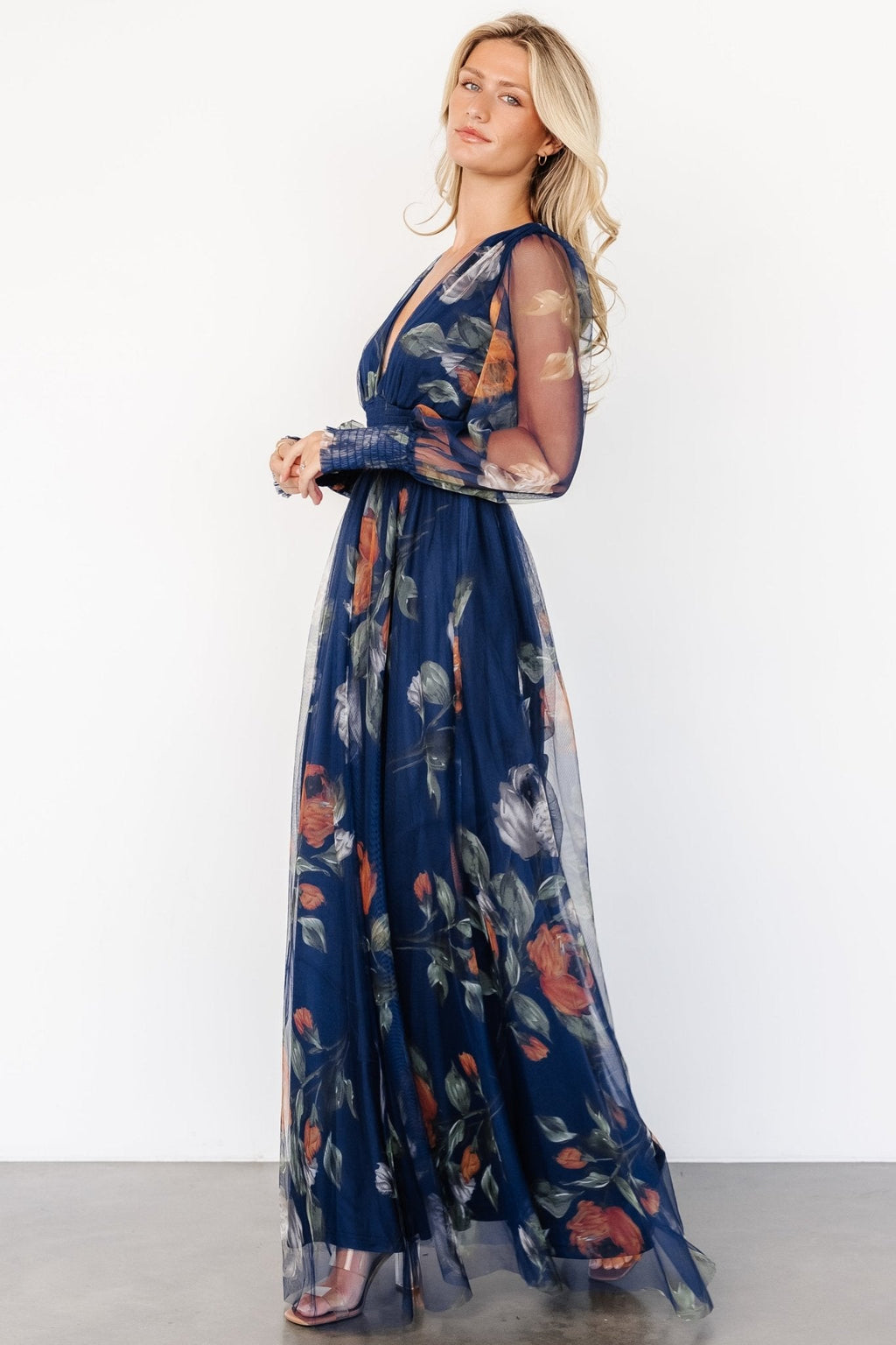 Layla Tulle Maxi Dress | Navy Blue Floral