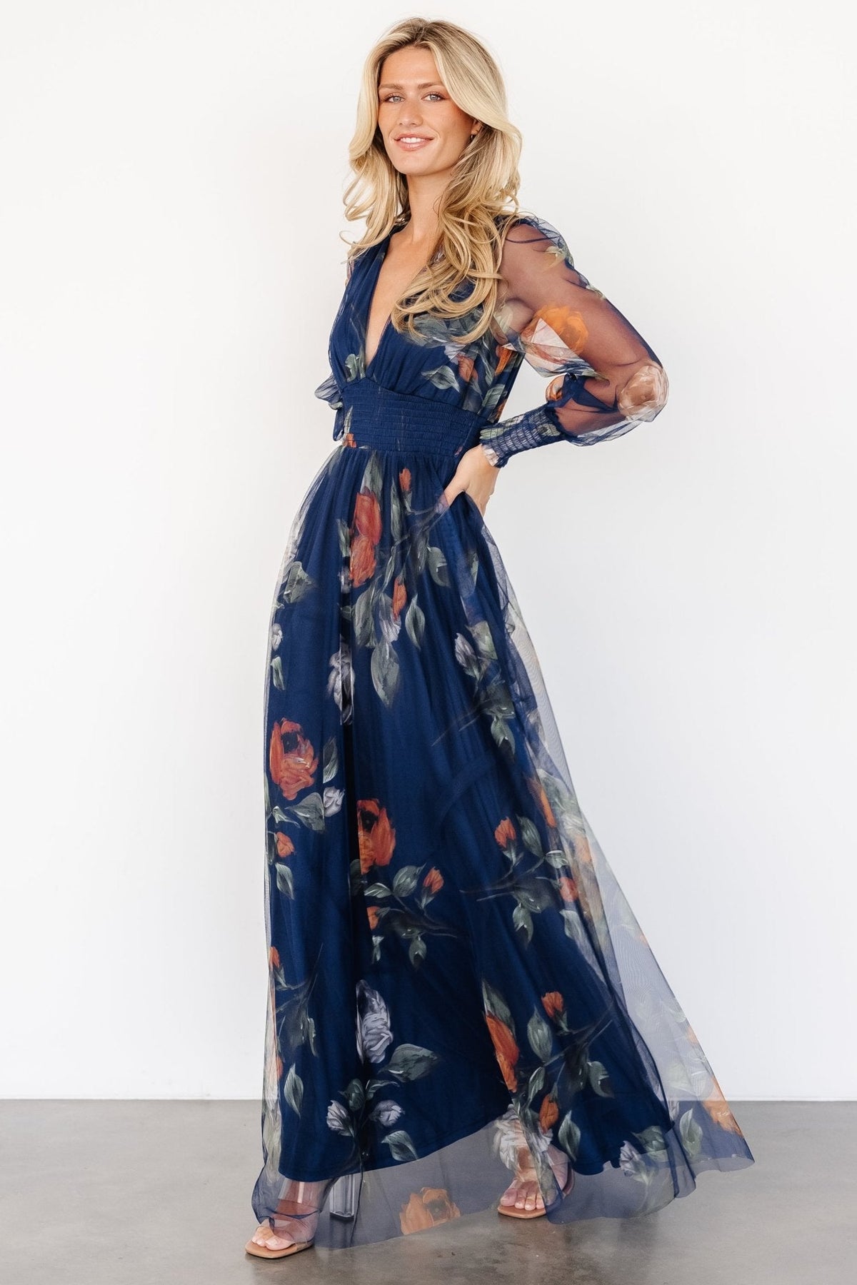 Layla Tulle Maxi Dress | Navy Blue Floral Main image