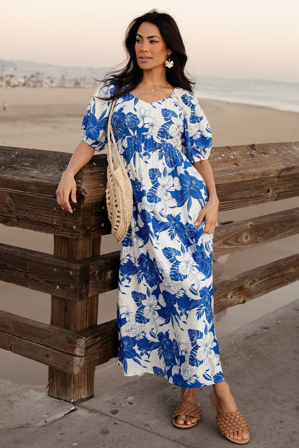 Leela Maxi Dress | Cobalt + Off White