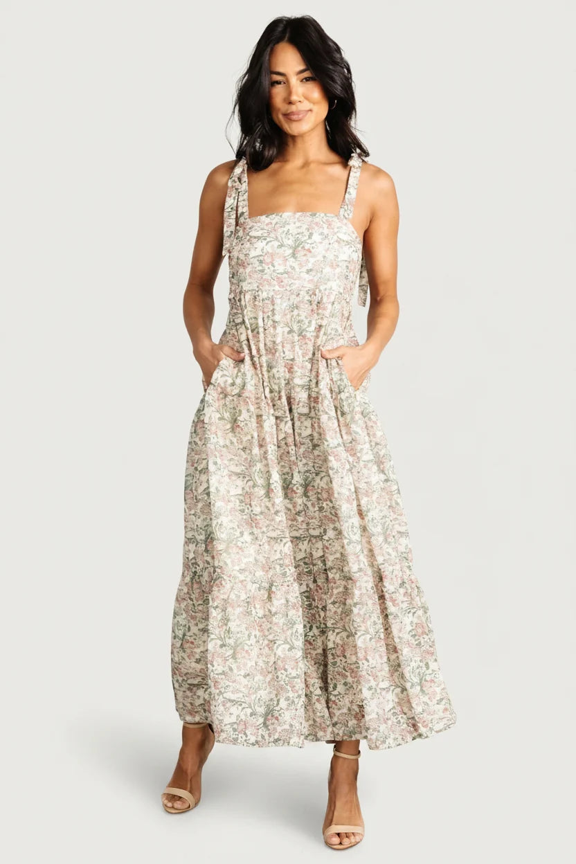 Lelisa Shoulder Tie Dress | Cream Floral Main image