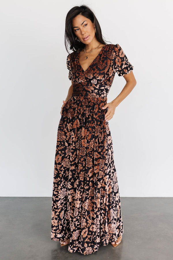 Leslie Velvet Maxi Dress | Black + Bronze