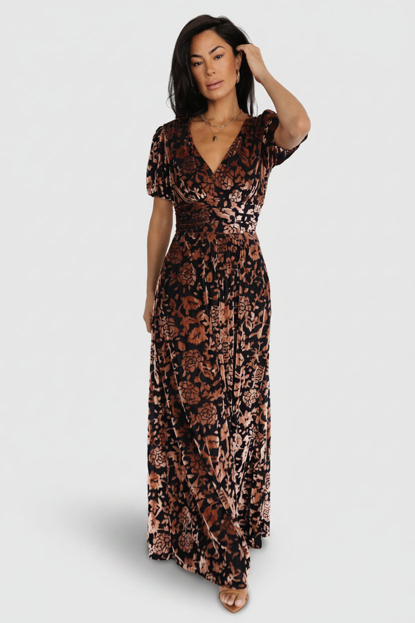 Leslie Velvet Maxi Dress | Black + Bronze Main image