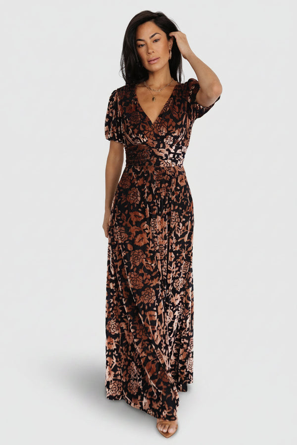 Leslie Velvet Maxi Dress | Black + Bronze