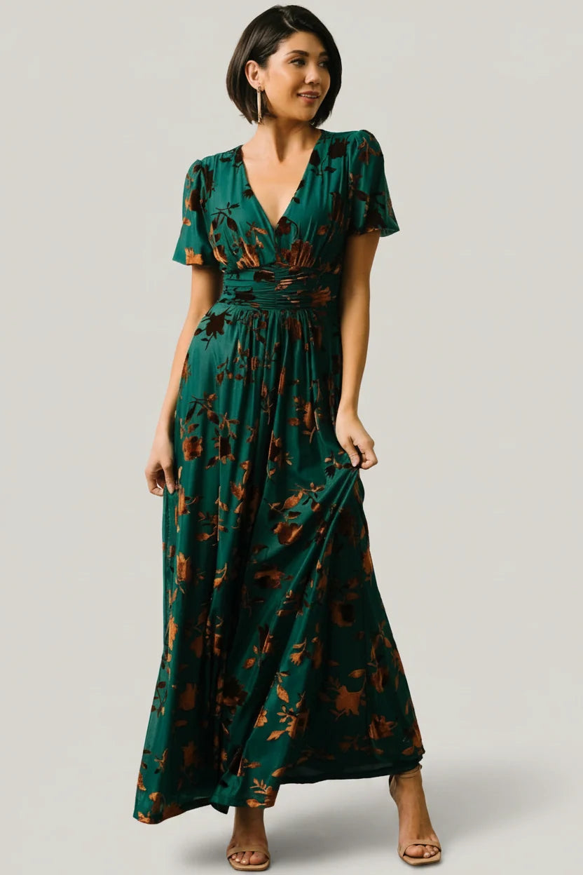 Leslie Velvet Maxi Dress | Bronze + Jade Main image