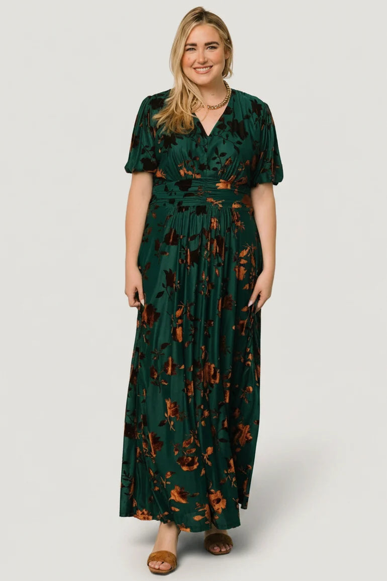 Leslie Velvet Maxi Dress | Bronze + Jade