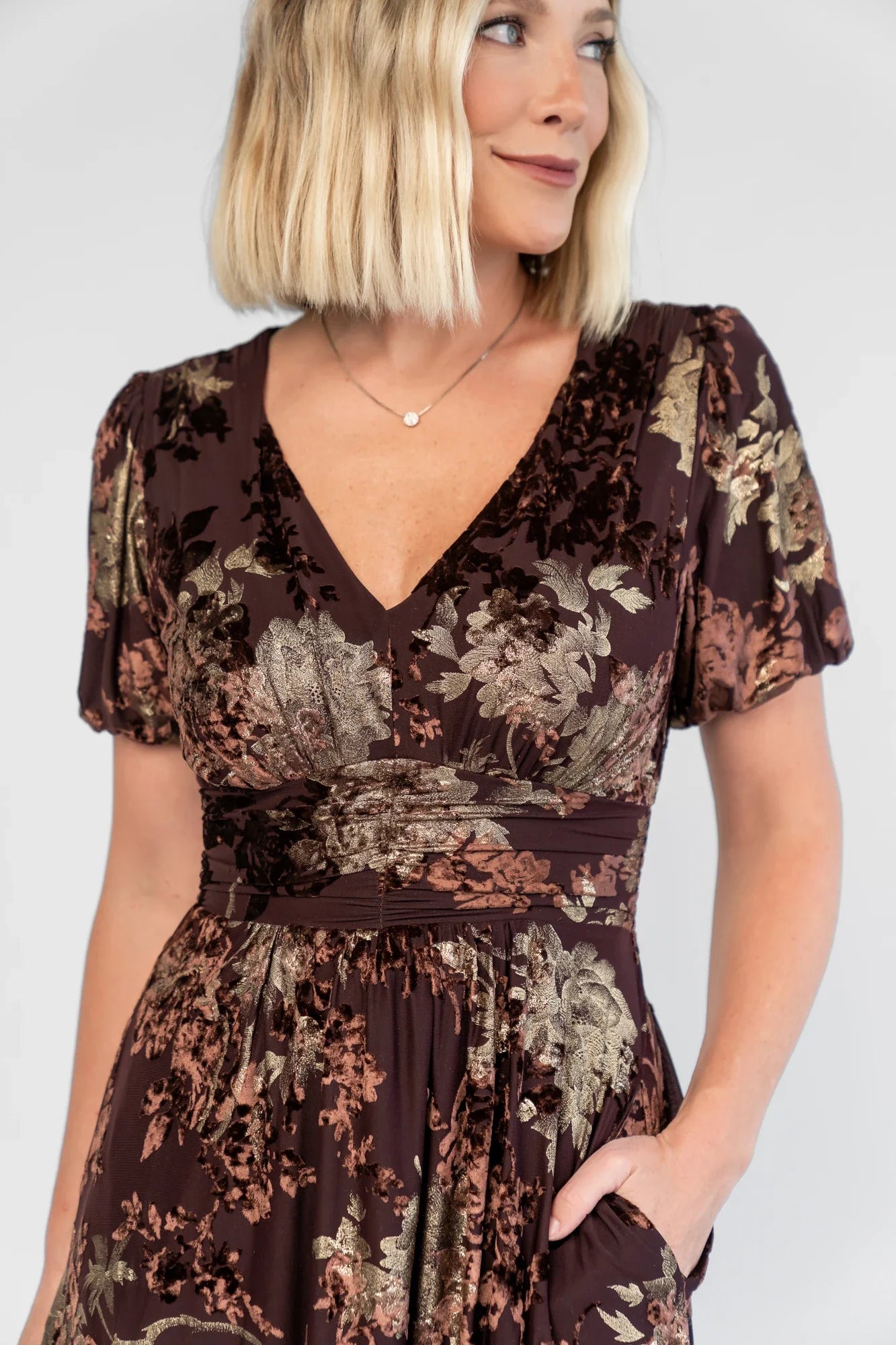 Leslie Velvet Maxi Dress | Brown + Metallic Gold Secondary image