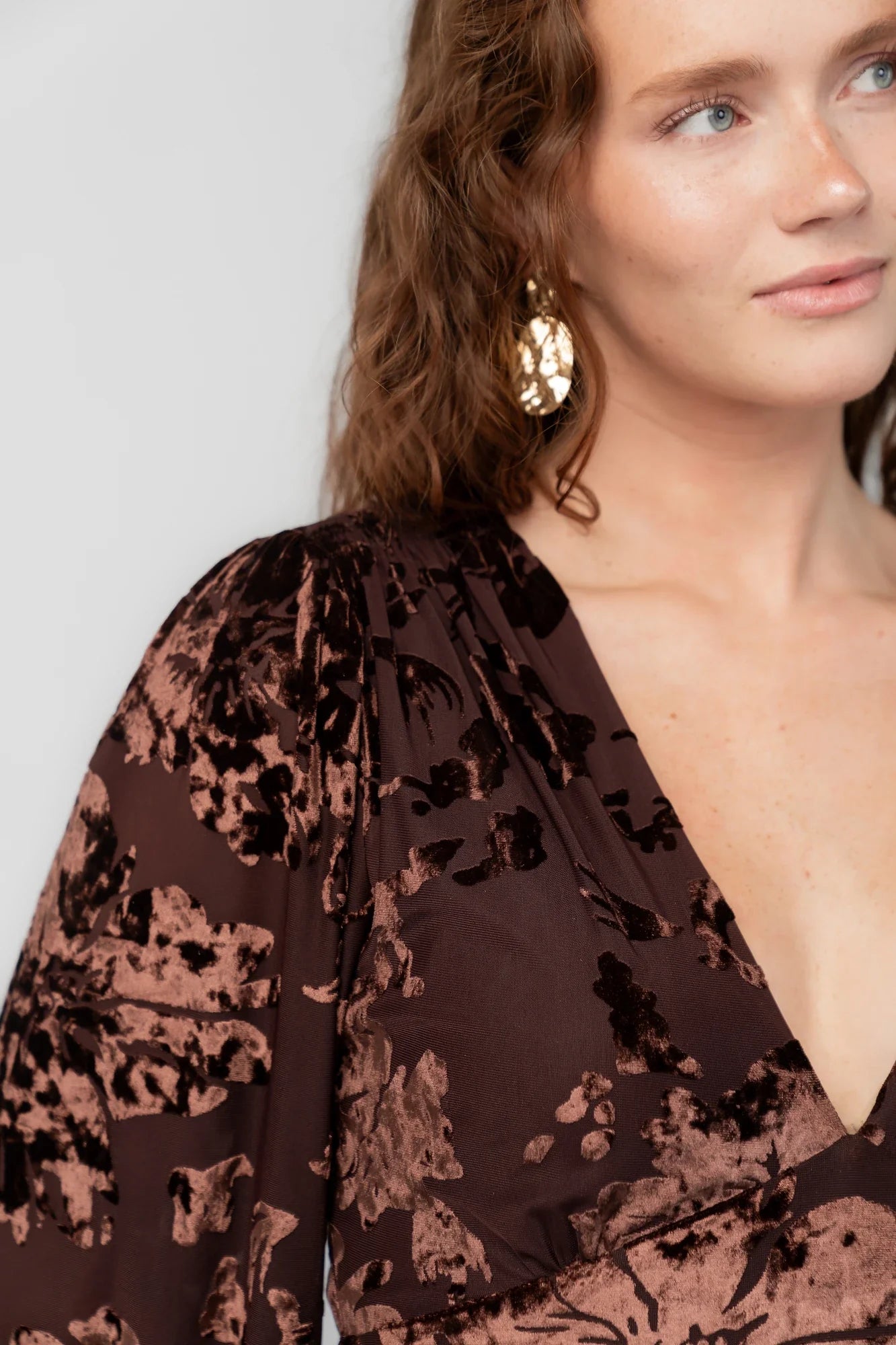 Liana Velvet Embossed Maxi Dress | Brown Secondary image