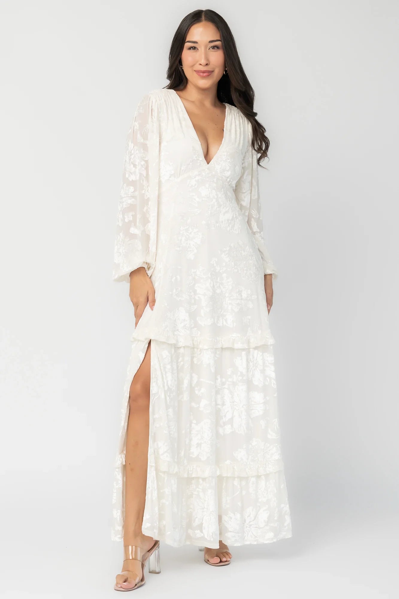Liana Velvet Embossed Maxi Dress | Ivory Secondary image