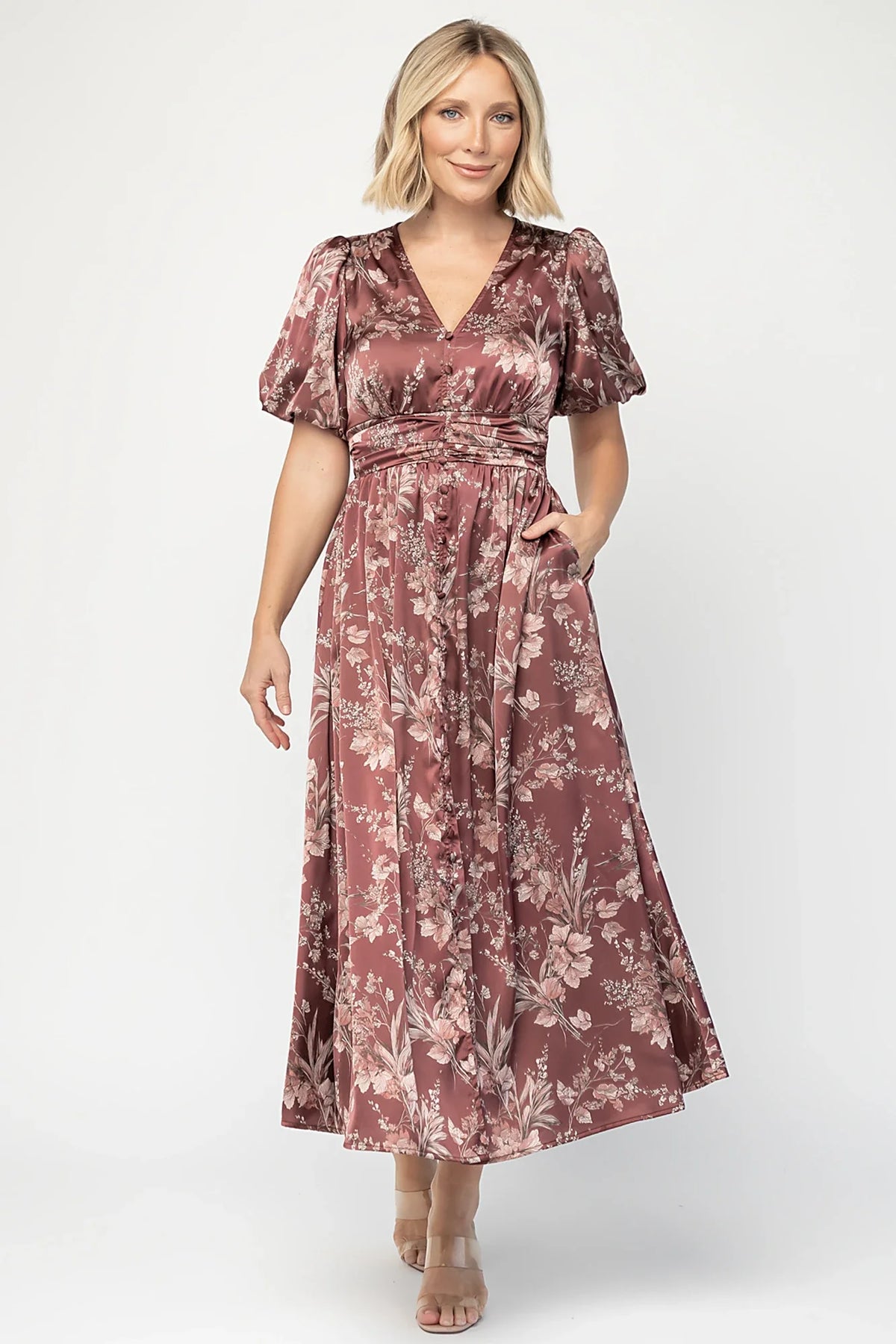 Lilibet Satin Dress | Clove Floral Main image