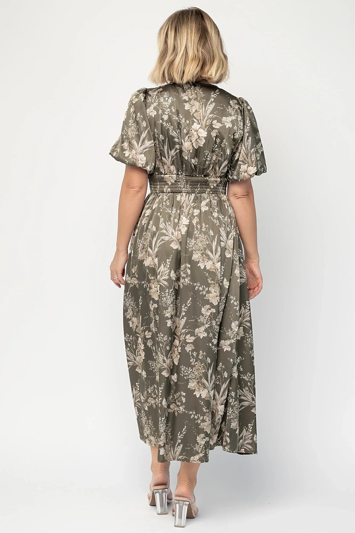 Lilibet Satin Dress | Olive Floral