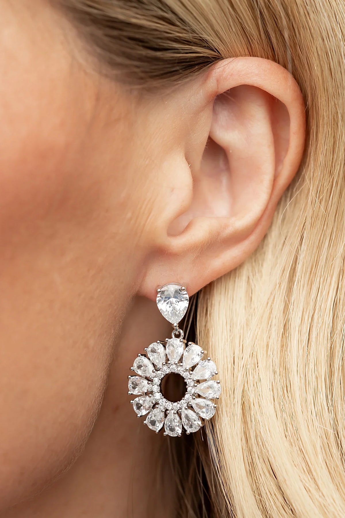 Lisandra Cluster Drop Earrings | Silver Main image