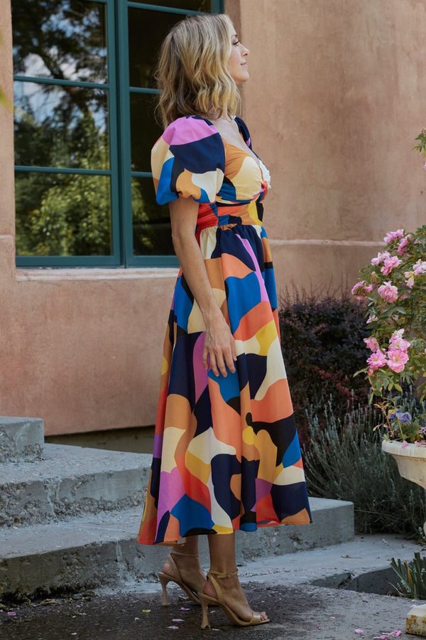 Lola Midi Dress | Rust + Navy Multi