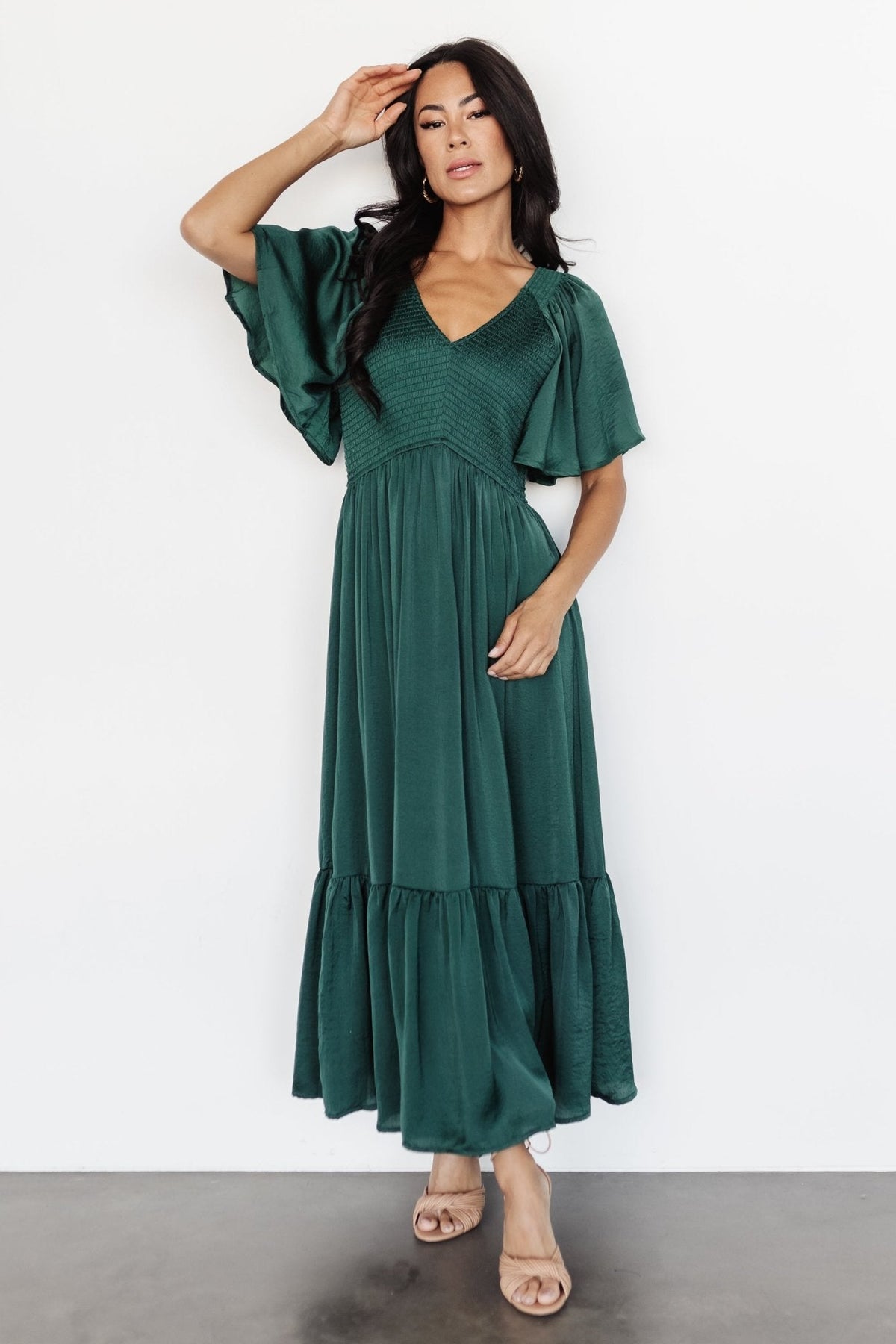 Lovell Smocked Midi Dress | Emerald Main image