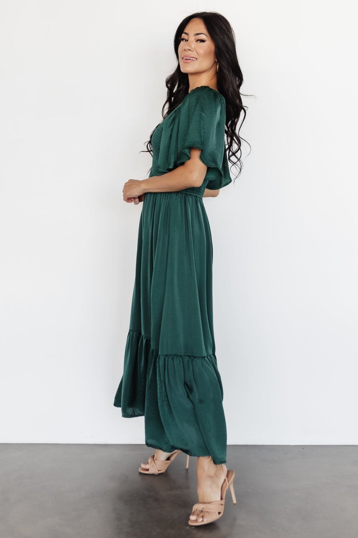 Lovell Smocked Midi Dress | Emerald