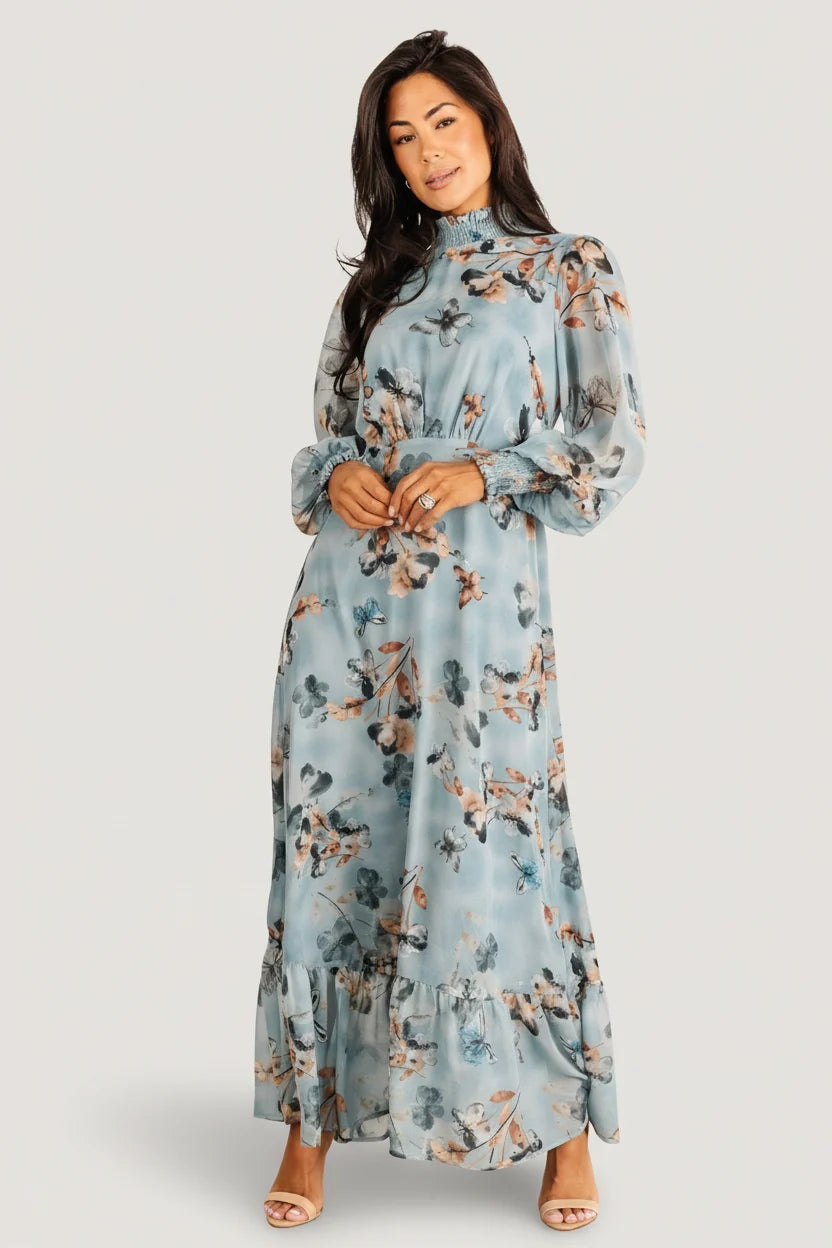 Luciana Maxi Dress | Cyan Blue Floral Main image