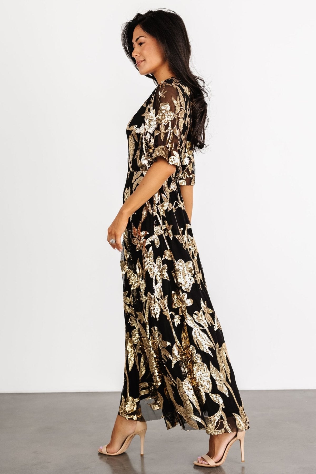Lucy Sequin Dress | Black + Gold