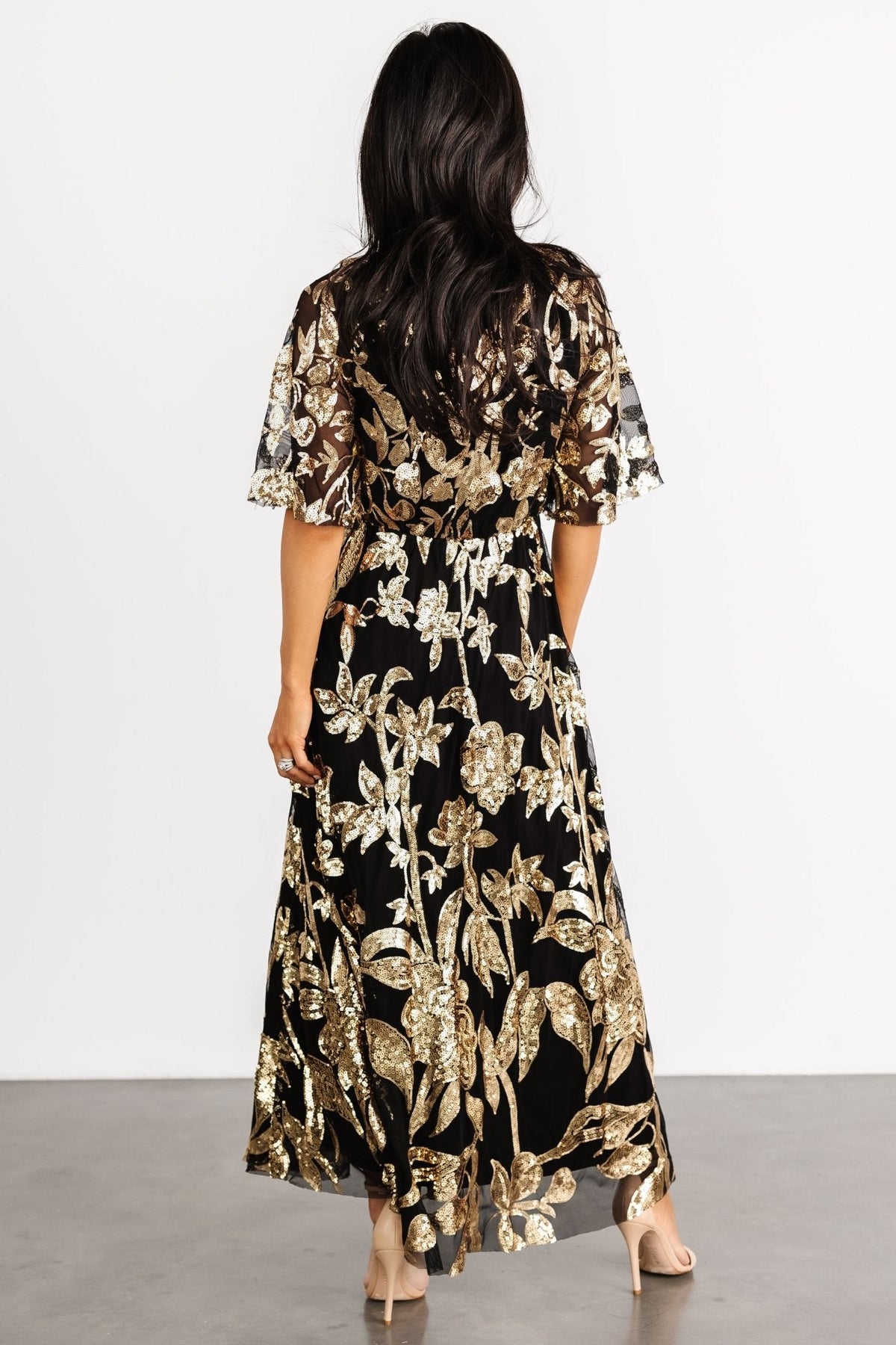 Lucy Sequin Dress | Black + Gold