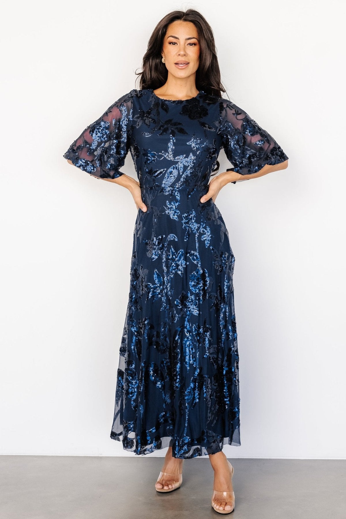 Lucy Sequin Dress | Navy Main image