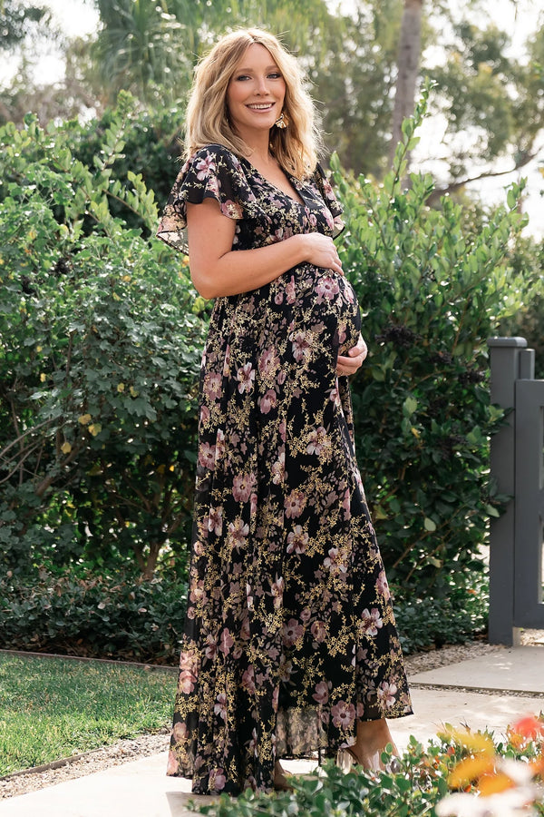 Lynlee Metallic Maxi Dress | Black + Mauve