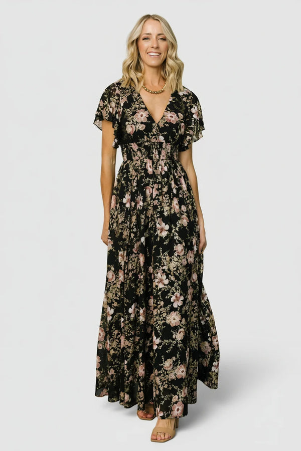 Lynlee Metallic Maxi Dress | Black + Mauve