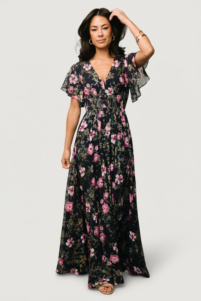 Lynlee Metallic Maxi Dress | Dark Blue + Pink Main image