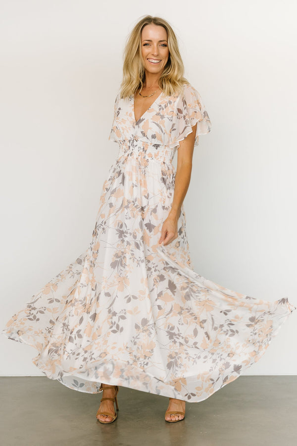Lynlee Metallic Maxi Dress | Off White Print