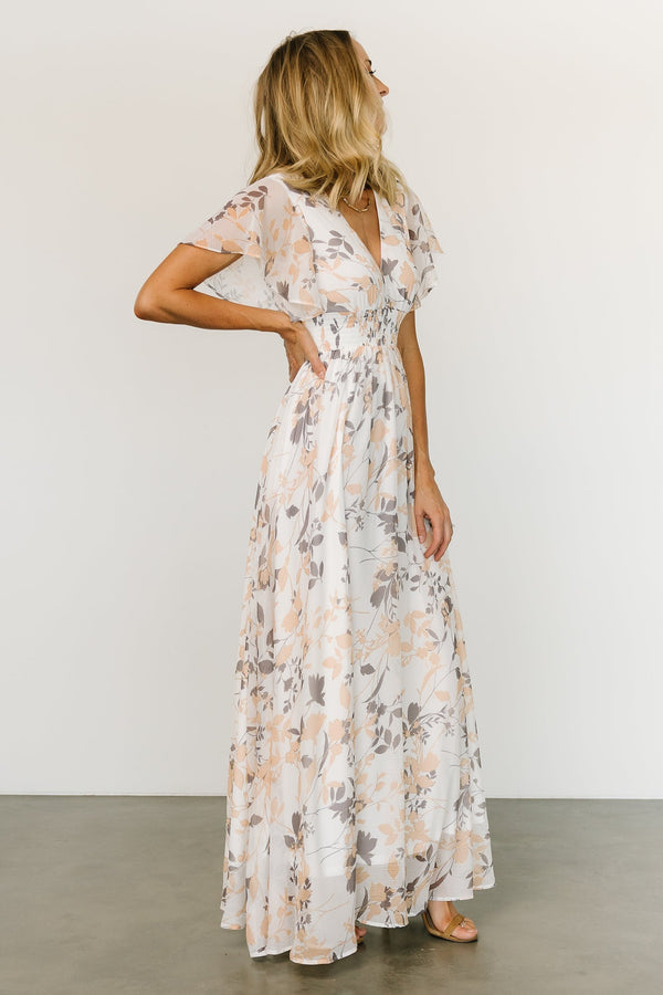 Lynlee Metallic Maxi Dress | Off White Print