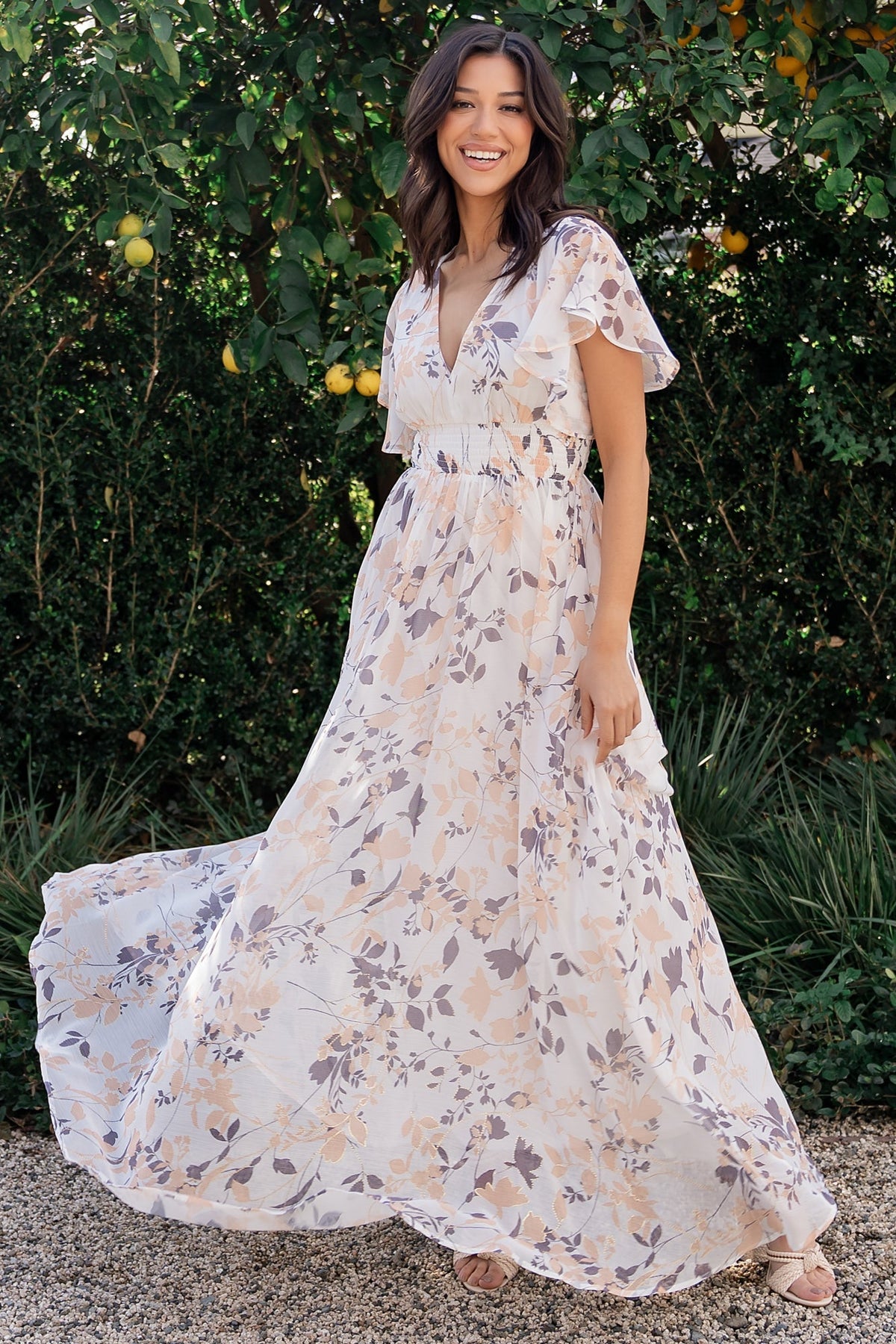 Lynlee Metallic Maxi Dress | Off White Print Main image